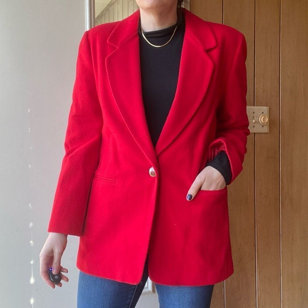 VTG Harvey Bernard Heavy Weight Singe Button Red Wool Cashmere Blend Blazer - SZ